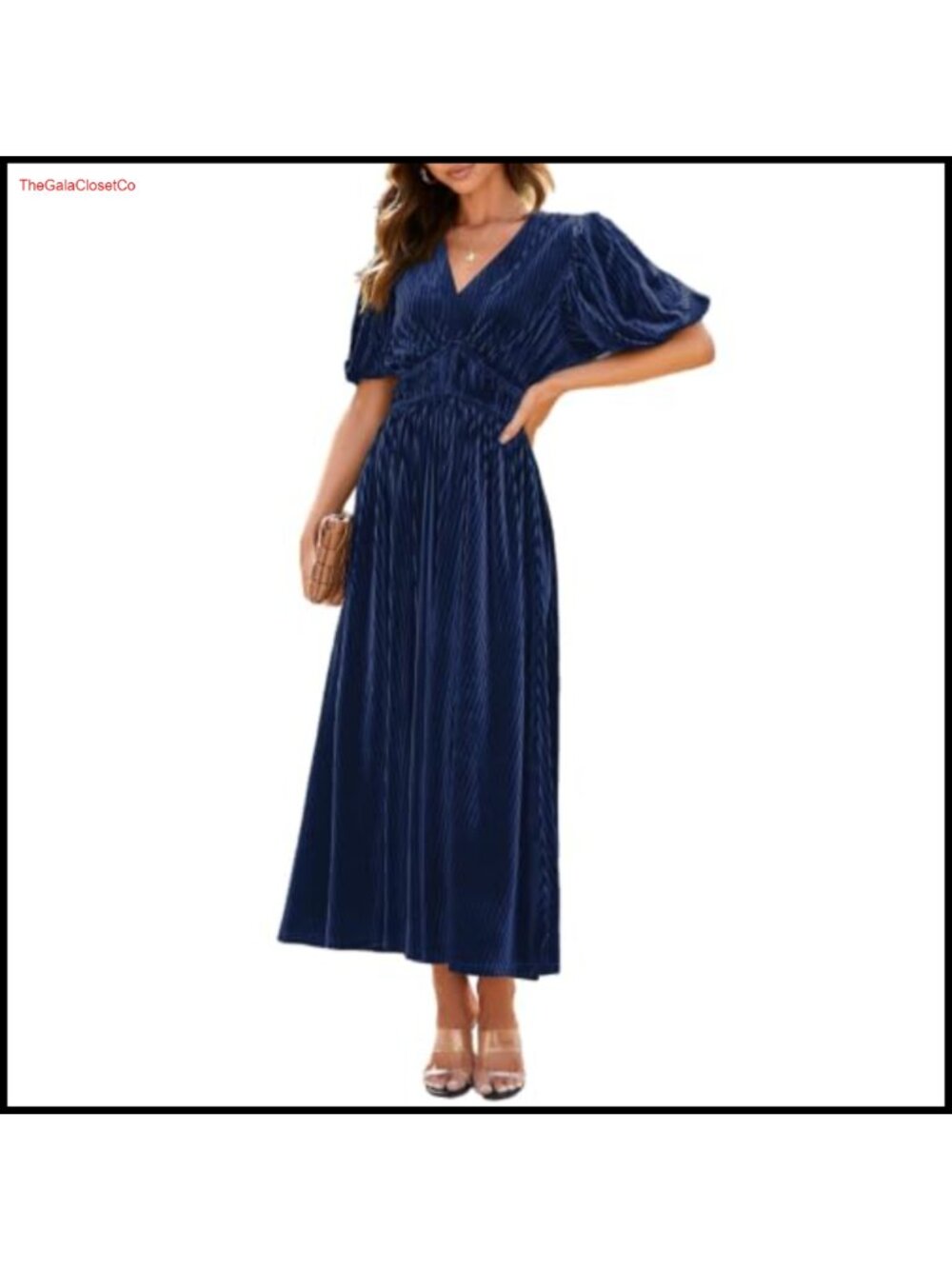 Velvet Maxi Dress V-Neck Formal Wedding Guest Cocktail Fall